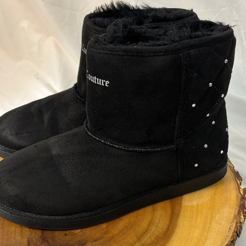 Juicy Couture Black Faux Fur Lined Kayte Winter Booties Micro suede‎ Size 8